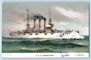 Connecticut Postcard USS Steamer Battleship Warship WWII c1910 Vintage Antique