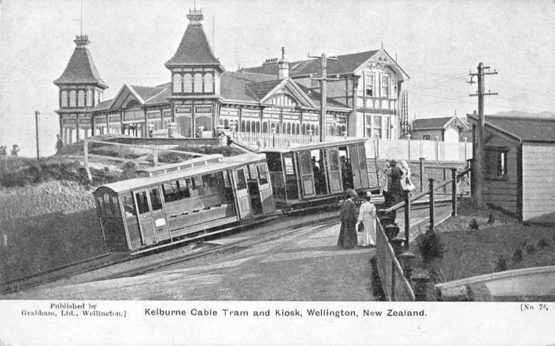 Wellington New Zealand Kelburne Cable Tram and Kiosk Vintage Postcard AA1641