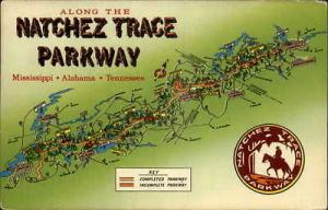 Natchez Trace Pky Map Mississippi Alabama Tennessee Postcard