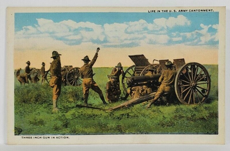 U.S. Army Cantonment Three Inch Gun in Action Postcard R12