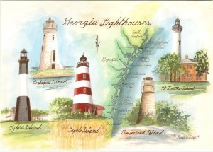 GA, Georgia  LIGHTHOUSES Cockspur~Tybee~Sapelo~St Simons~Cumberland 4X6 Postcard