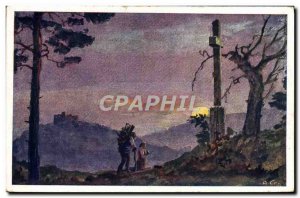 Old Postcard Abend Am Hambacher Wetterkreuz