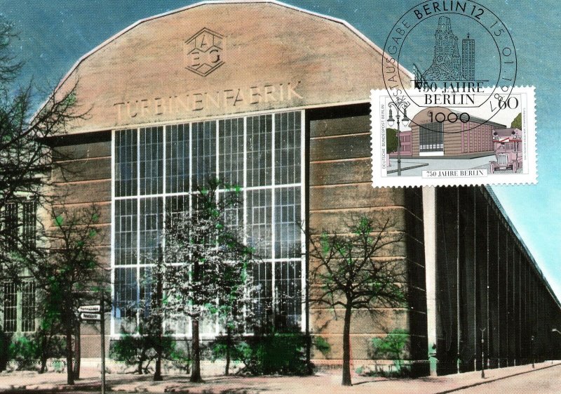 WEST BERLIN POSTAL SERVICES MAXIMUM POSTCARD AEG TURBINE HALL IN BERLIN-MOABIT