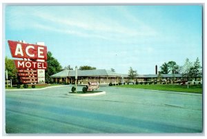 Indianapolis Indiana Postcard Ace Motel Exterior Roadside Signages Scene c1960's