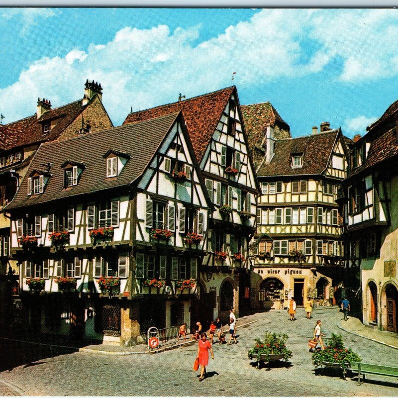 c1970s Colmar France Traditional Timber-Framed Houses Street Scene Chrome PC M23