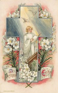 LP21  Easter Postcard Winsch Publisher Angel Lillies 