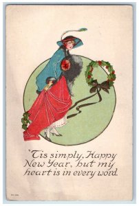 1918 Happy New Year Pretty Woman Handwarmer Whreat Muncie Indiana IN Postcard 