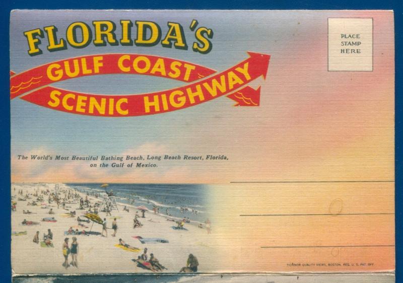 Florida's Gulf Coast Scenic Highway linen Postcard Folder