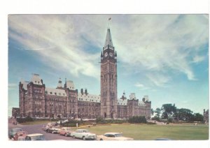 Houses Of Parliament Main Building, Peace Tower, Ottawa, 1959 Postcard, Old Cars