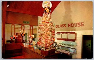 GLASS HOUSE RESTAURANTS Advertising 1950s Roadside Postcard Famous Lollipop Tree