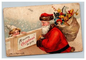 Vintage 1907 Ellen Clapsaddle Christmas Postcard Cute Kid Santa with Bag of Toys