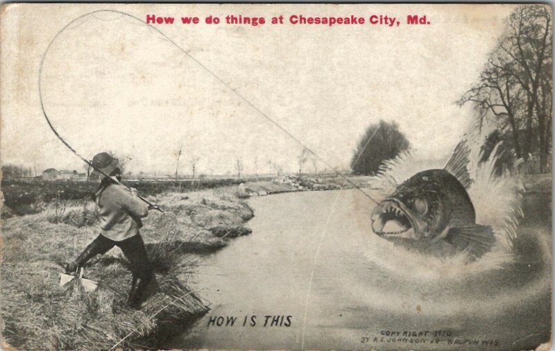 Chesapeake City Maryland Cecil County Fishing How We Do Things 1910 Postcard U7