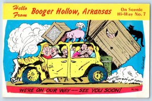 1960 Booger Hollow Arkansas Postcard Hello Scenic Hi-way No 7 We're On Our Way