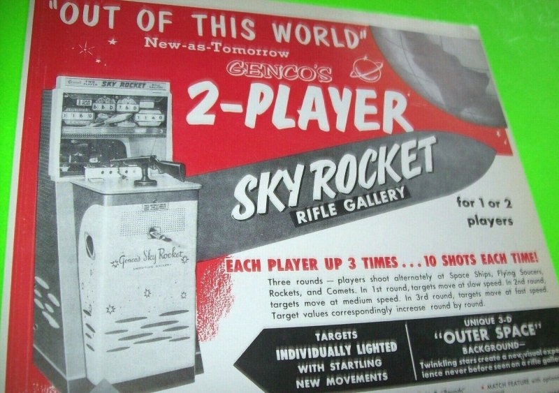 Sky Rocket Genco Arcade FLYER Original NOS 1955 Rifle Gun Shooting Gallery Art