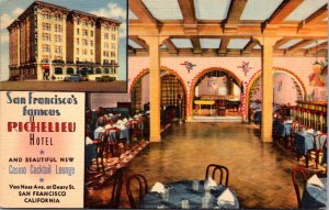 Linen Postcard Richelieu Hotel Van Ness Ave at Geary St San Francisco California