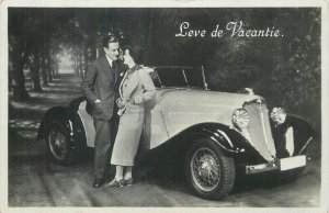 Netherlands 1935 greetings postcard elegant couple & automobile classic car 