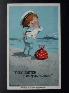 WW1 FIRST LINE Series THEY PARTED ON THE SHORE Donald McGill c1916 Postcard