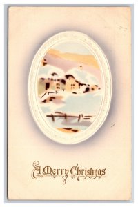 A Merry Christmas Winter Landscape Impressionist Embossed DB Postcard A16