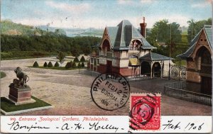 Entrance Zoological Gardens Philadelphia Pennsylvania Vintage Postcard C036