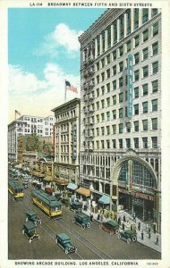 Los Angeles California Broadway Trolley autos Western 1920s Postcard 21-11383