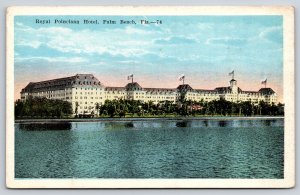 Palm Beach FL~Royal Poinciana Hotel~Water View~Flags~Georgian~1920s Postcard