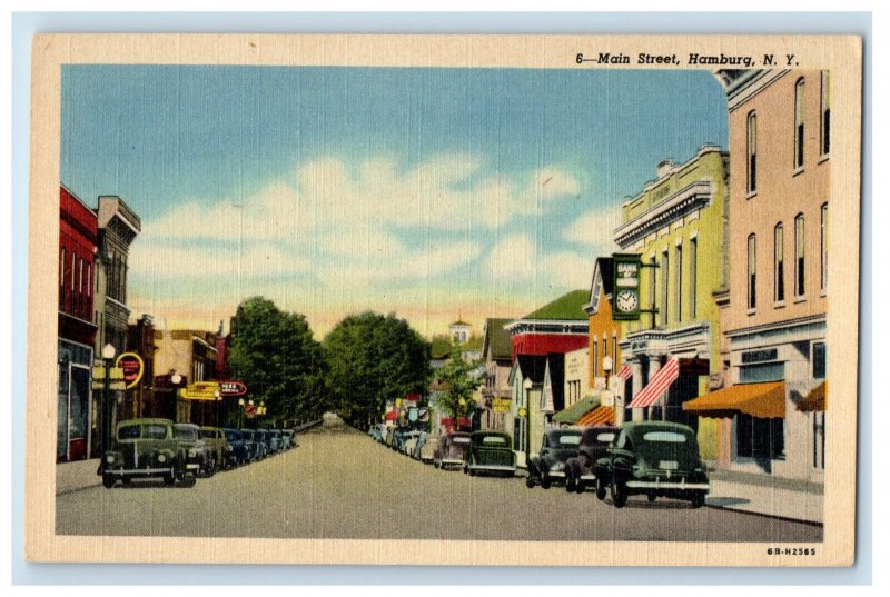 c1940s Main Street, Hamburg, New York NY Unposted Vintage Postcard 