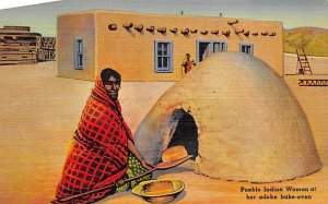 Pueblo Indian Woman At Her Adobe Bake Oven Unused 