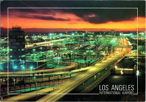 Los Angeles International Airport Night Aerial View Continental Chrome Postcard