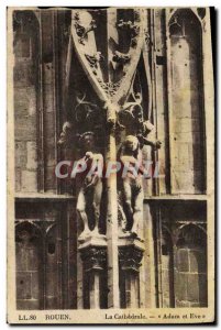 Old Postcard Rouen Cathedral Adam and Eve