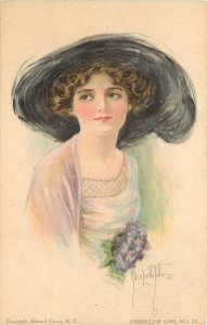 Alice Luella Fidler Postcard American Girl 22 in Pink Dress & Black Hat, E Gross