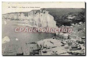 Old Postcard Yport The Beach And The Cliff D'Amont