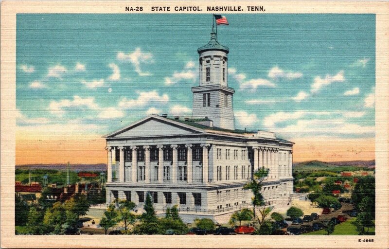 State Capitol Building Nashville Tennessee TN US Flag Landscape Postcard Unused 