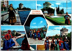 Thessaloniki Vues De La Ville Greece Views of the Town Women's Costume Postcard