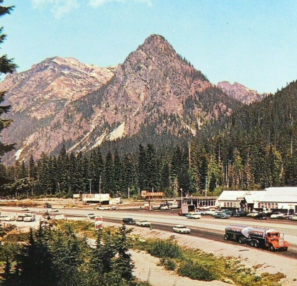 Vintage Summit of Snoqualmie Pass Washington U.S. HWY 10 Classic Cars