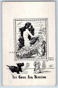 1943 The Good For Nothing Mermaid Fantasy Dog Exhibit New London CT Postcard