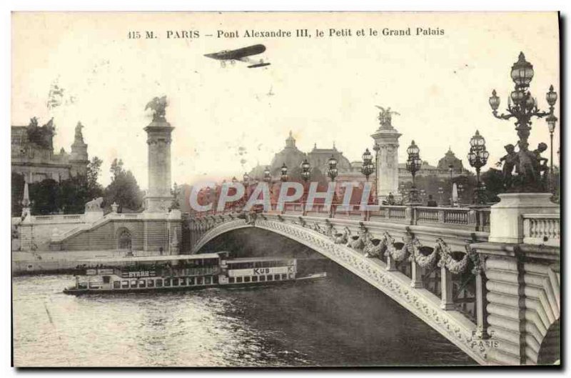 Old Postcard Paris Pont Alexandre III Small And The Grand Palais Jet Boat Pen...