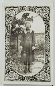 RPPC Girl Short Bangs Art Nouveau Masked Border c1919 Real Photo Postcard P9