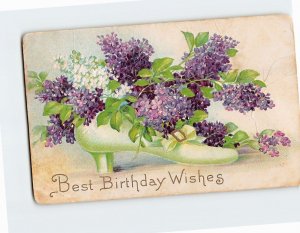 Postcard Best Birthday Wishes with Flowers Shoe Embossed Art Print