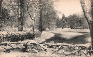 Vintage Postcard 1910's Effet De Neige Au Jardin de Prebendes d' Oe Tours France