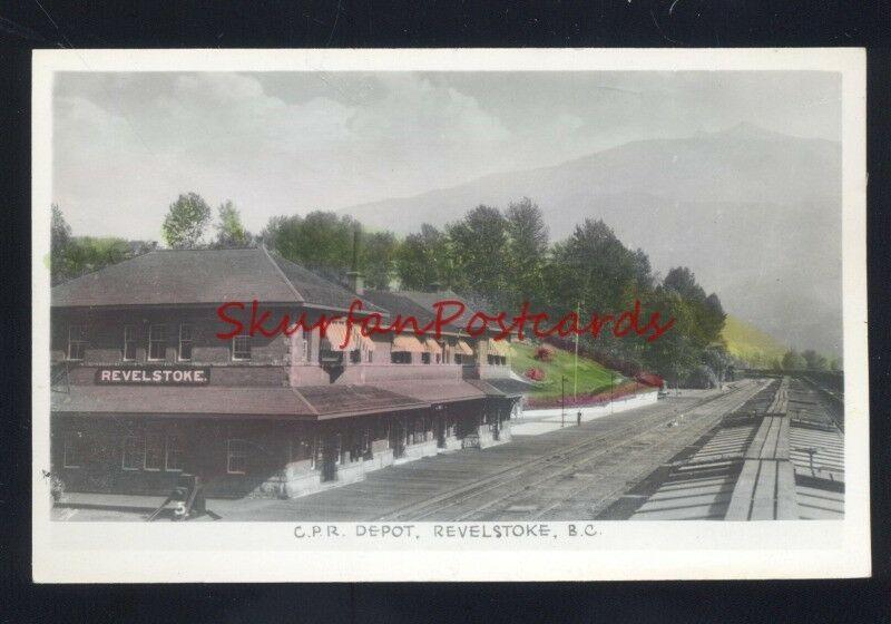 RPPC REVELSTOKE BRITISH COLUMBIA C.P.R. RAILROAD DEPOT REAL PHOTO POSTCARD