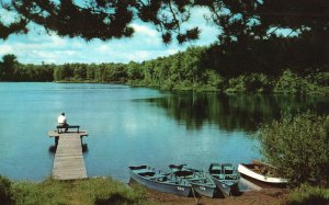 Vintage Postcard 1959 Scenic View Boating Fishing Area Lake Picturesque Scenery
