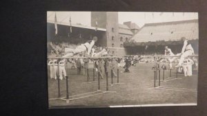 1912 Olympics Mint RPPC Postcard Stockholm German Gymnasts in Stadium Sweden