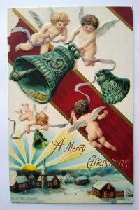 Christmas Postcard Vintage Cherub Angels Holding Bells P Sander Embossed Damage