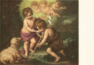 Murillo. Jesus and St.John Fine painting, modern Italian postcard