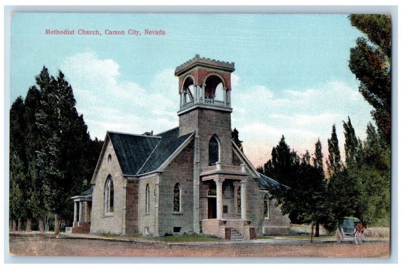 Carson City Nevada Postcard Methodist Church Building Exterior View 1910 Vintage