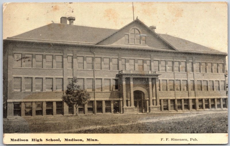 1912 Madison High School Madison Minnesota MN Campus Building Posted Postcard