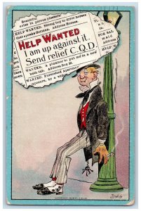 1910 Man Cigarette Smoking Help Wanted Send Relief CQD Dwig Hartford CT Postcard