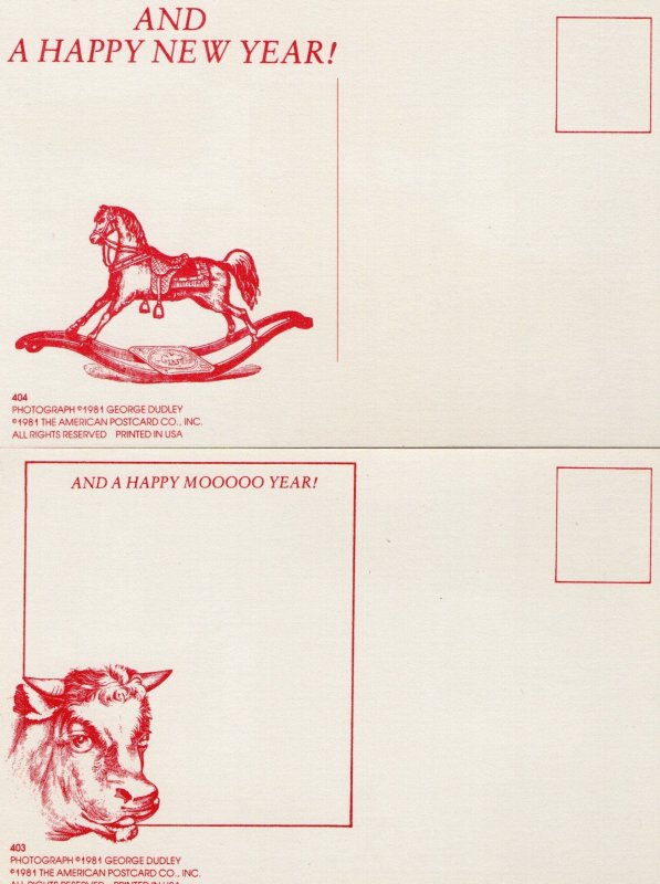 Merry Christmas & A Happy Mooo Year 2 George Dudley 1981 Santa Beard Postcards