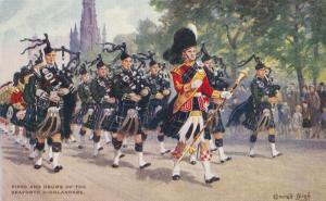 Seaforth Highlanders Pipes & Drums Old Military Postcard