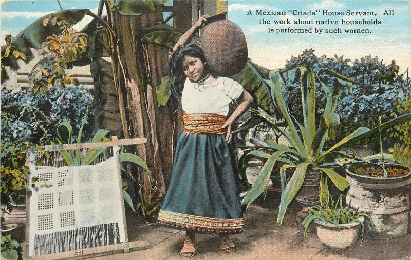 Vintage Postcard A Mexican Criada House Servant with Hand Loom